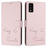JZ TCL30 T Caso Cuoio artificiale Flip Cover Wallet [Keep Smile][Wrist & Neck Strap][Card Holder] For TCL 30 T Caso - Pink