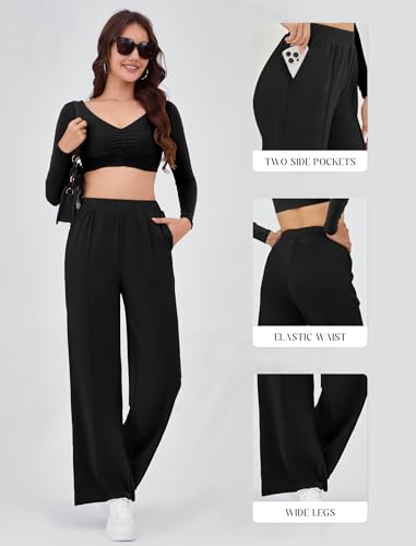 Gracyoga Work Pants for Women Stretch Slacks Elastic High Waisted Casual Wide Leg Long Lounge Pant Trousers with Pocket2