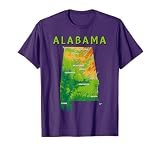 Physical Map of Alabama, major cities, lakes, rivers, USA T-Shirt