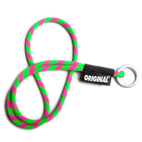 OLLIE TRICK LANYARD Schlüsselanhänger Umhängeband Tube Long Original mit Metallring für Hausschlüssel und Gadget - Lanyard Dicke 8 mm bunt robust und selbstklebend, Grün Rosa, One size