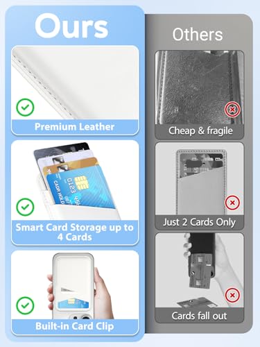 SS Phone Wallet Stick On - Leather Safe Card Holder for iPhone and Samsung Case, Minimalist Double Pocket Back of Cell Phone, Compatible With iPhone 16/15/14/13/12 Series, Black White (2 Pack) — view 6