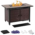 walnest 43 Inch Outdoor Fire Table with Ceramic Tile Tabletop Propane Fire Pit Table 60,000 BTU Gas FirePit CSA Certified Wicker Rattan Fire Table with Lid Glass Rock Wheels Waterproof Cover Gloves