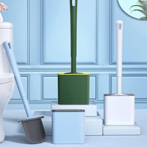 Image of PAXCOO Flexible Silicone Toilet Cleaning Brush with Long Non-Slip Plastic Handle and Quick-Drying Holder kit, Bathroom Brush, Toilet Bowl Brush, Clean Toilet Corner Easily, Wall Mounting (Multicolor)