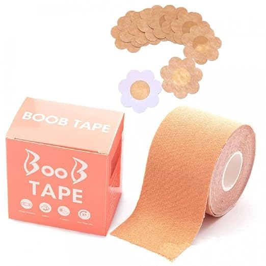 Boob Tape Kit - Boobytape for Breast Lift with Petals, Breathable Adhesive Sticky Bra Tape, Push Up Nipple Tape Includes Disposable Petal Tops Adhesive Nipple Covers. Beige-image-20