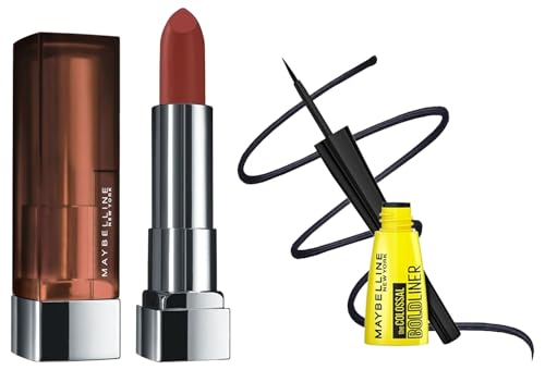 Image of Maybelline New York Matte Lipstick, Intense Colour, 676 East Village Rose, 3.9g & Maybelline New York Eyeliner, Smudge-proof and waterproof, Long-lasting, Colossal Bold Liner, Black, 3g