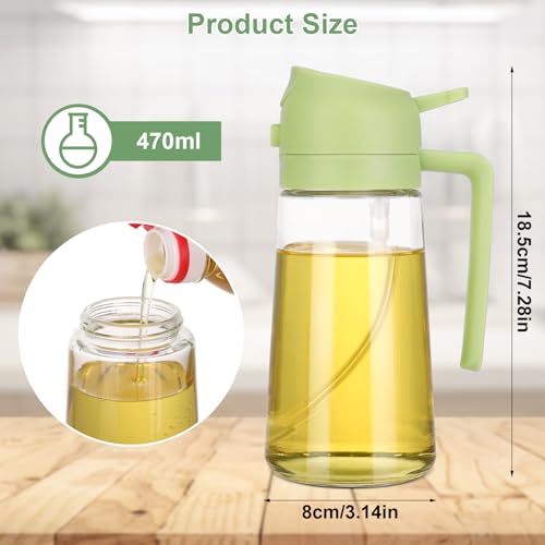 Image of Glass Oil Dispenser for Kitchen,2 in 1 oil Spray Bottle and Olive Oil Dispenser, Oil Sprayer for Cooking Air Fryer 500ML /17OZ for Cooking,Kitchen,BBQ,Air Fryer,Salad,Baking,Green