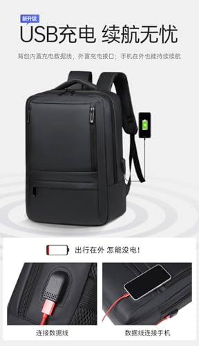 Multi-functional computer bag, expandable, solid color, simple business, new men's commuting water-resistant backpack (black)4