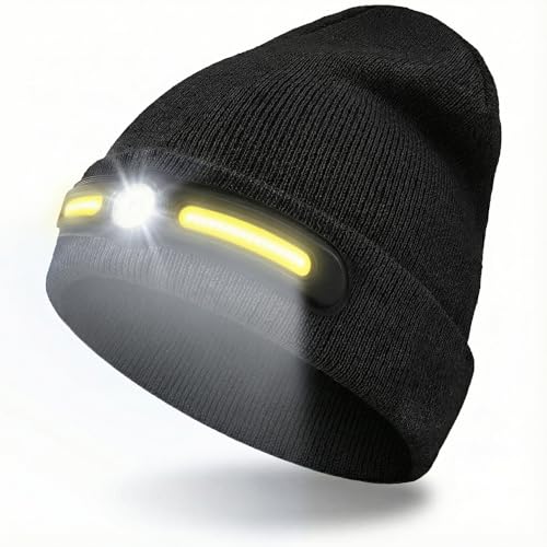 AIFIZO Mütze mit Licht für Angeln, Nachtläufe und Camping, Geschenke für Männer Papa Opa, LED Beanie Wiederaufladbare, Beleuchtete Mütze Winter Warm