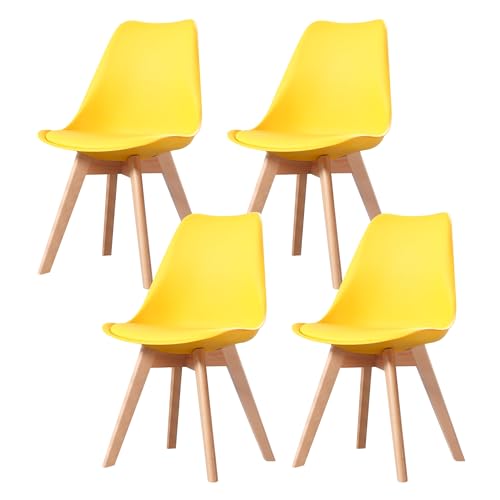 PEZ ROJO Lot de 4 Chaises Scandinaves, Chaises Salle à Manger, Chaise Cuisine, Salon, Chaises Jaune, Design Ergonomique, Pieds Bois de Hêtre Massif