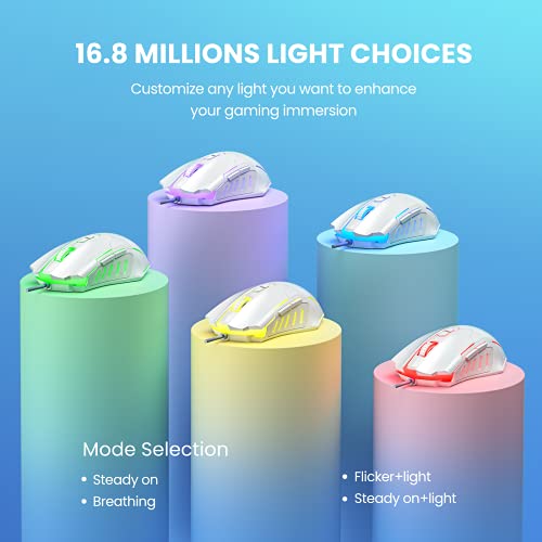 Weemsbox Gaming Mouse, Wired Gaming Mice [Breathing Rgb Led] [Plug Play] High-Precision Adjustable 7200 Dpi, 7 Programmable Buttons, Ergonomic Computer Usb Mouse For Windows/Pc/Mac/Laptop Gamer-White #TOP5