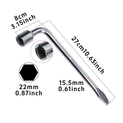 Image of 22mm Car Spare Tire Lug Wrench, Heavy Duty L-Type Tire Steel Tool with Slotted Hex End for Spare Tire Replacement, Car Repair, Maintenance