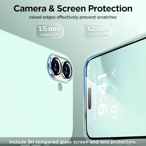 Image of Magnetic for iPhone 16 Case, Compatible with MagSafe, Liquid Silicone Phone Cover with Screen Protector & Camera Protector, Soft Anti-Scratch Microfiber Lining Inside 6.1 inch, Mint Green
