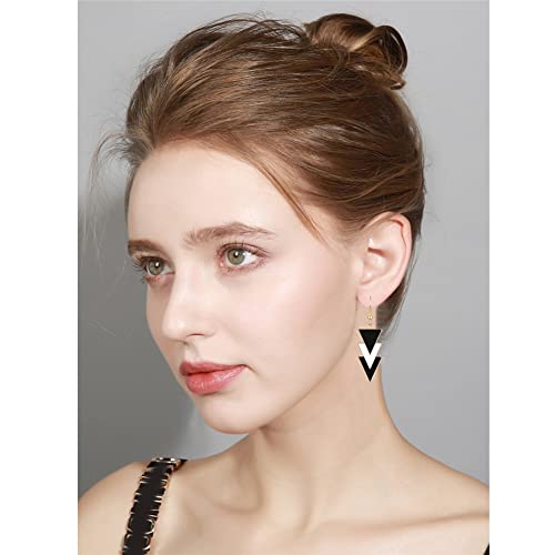 Miguo Store Boho Unique Fashion Personality Black White Triangle Drop Oil Dangle Drop Earrings Elegant Geometry Charm Drop Earrings For Women Girls (Black White Triangle Drop Oil) #TOP2