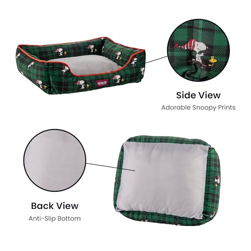 Berkshire Peanuts® Dog Bed, Plush Suedemink Fleece Pet Pad with Supportive Bolsters, Warm Cozy Sofa for Small Medium Dogs Cats, for Indoor Use(Skating Snoopy Sleigh Bean Buffalo Plaid, Extra Large) by Berkshire Blanket - Used condition - Image 7