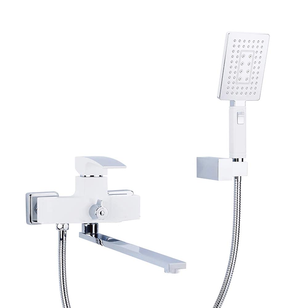 Bateria wannowa z ręczną głowicą prysznicową ABS i długą wylewką, biała bateria wannowa Pojedynczy uchwyt Bateria wannowa Ścienna bateria do napełniania wanny do łazienki good