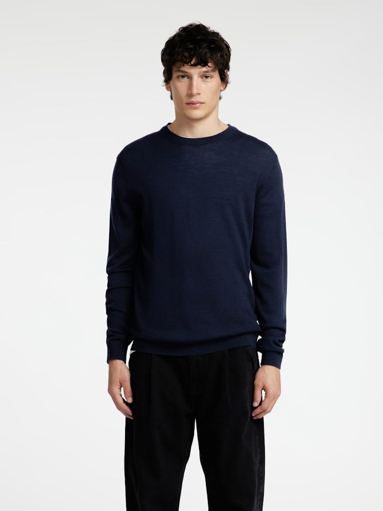 SELETED HOMME SLHTRAY LS KNIT MERINO CREW NECK NOOS, granatowy blezer, L