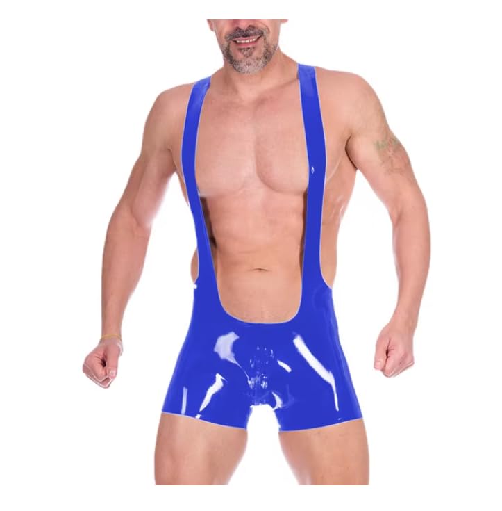Herren-Body aus PVC-Leder, mit Reißverschluss und offenem Schritt