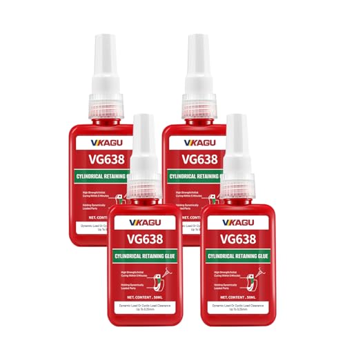 VG638 Retaining Compound (1.69 fl oz, 4 Pack), High Strength Bearing Mount & Cylindrical Adhesive - Industrial Bulk Supply for Workshops - Restores Worn Parts, Fast Cure, 0.01 in Gap Fill