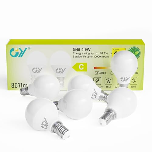 GY 4.9W Bombilla LED E14 Luz Neutra 4000K 807LM (Equivalente a 60W), Bombillas Bajo Consumo G45 Rosca fina, No Parpadean, No Regulable, 6 Pieza