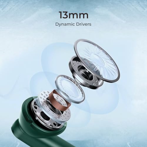 Image of pTron Basspods P81 in-Ear Wireless Earbuds, Pristine Sound, 32Hrs Playtime, Clear Calls TWS Earbuds, Bluetooth V5.1 Headphone, Type-C Fast Charging, Voice Assist & IPX4 Water Resistant (Green)