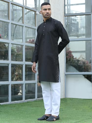 Image of KRAFT INDIA Men's Cotton Kurta Pyjama Set | Woven Design Traditional Ethnic Wear | Festive, Wedding & Casual Outfit | Comfortable & Breathable Fabric