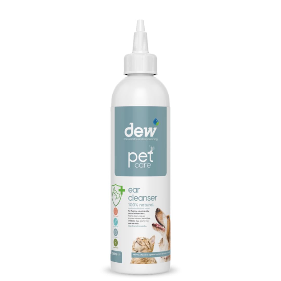 Dew Pet Ear Care 250Ml: 100% Natural Dog Ear Cleaner Solution | Antibacterial Drops For Treatment Of Dogs & Cat Ear Itching, Wax, Odour & Dirt | Fast