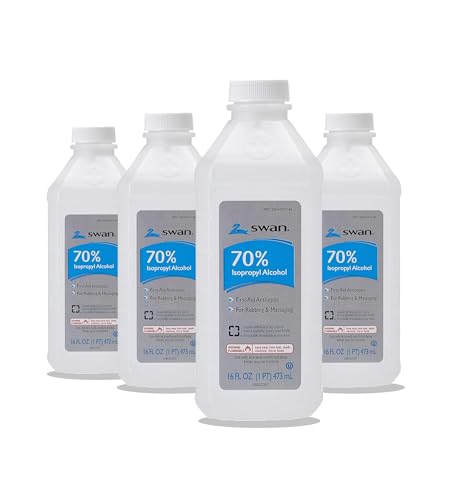 Swan 70% Isopropyl Alcohol (4-Pack) – Rubbing Alcohol Antiseptic for First Aid, Cleaning & Disinfecting – 16 oz Bottles, Family Size Bulk