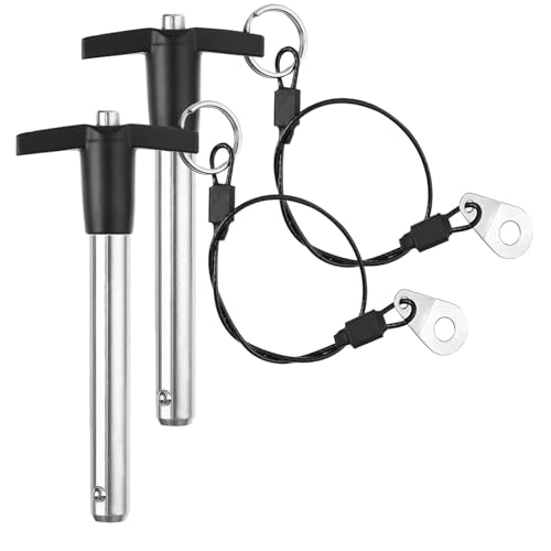 ZOWZEA 2 Pack T Handle Quick Release Pin 0.47 Inch Diameter ,Stainless Steel Ball Locking Pin with Push Button Lanyard Cable Usable Length 2.76"(12*70mm)