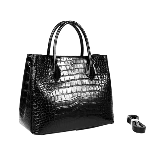 Authentic Real Crocodile Skin Womens Classic Solid Black Purse Genuine Alligator Leather Lady Handbag Female Large Shoulder Bag