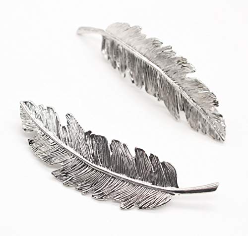 2 PCS Vintage Alloy Feather Leaf Hair Clips Barrettes Hairpin Luxury Hair Comb Clips Women Hair Jewelry (Silver)