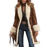 Suede Trench Coat Women Lambswool-lined Vintage Western Jacket with Lapel, Winter Warm Coat 2025 Fall Fashion Outfits (Small,01)