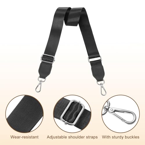 Image of uxcell Wide Shoulder Strap, 3.8cm Adjustable Purse Strap Replacement Crossbody Strap for Shoulder Bag Handbag, Black, Silver Square Mouth Buckle