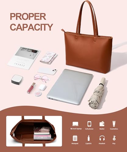 Image of KALIDI Tote Bag Zipper Shoulder Bag Faux Leather Purses Satchel for Women Casual Handbag Work Dating College