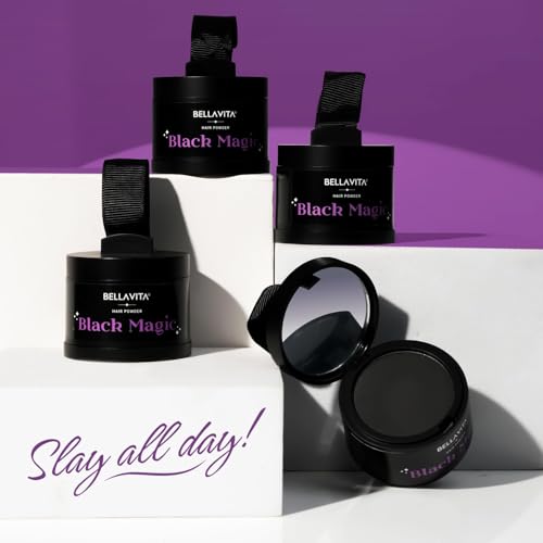 Image of BELLAVITA Black Magic Hair Powder 4g | Covers Grey Hair & Bald Spots Instantly | Root Touch Up | Root Cover Up | Sweat-Resistant & Long-Lasting Formula | Natural Looking Colour | Quick cover touch-up