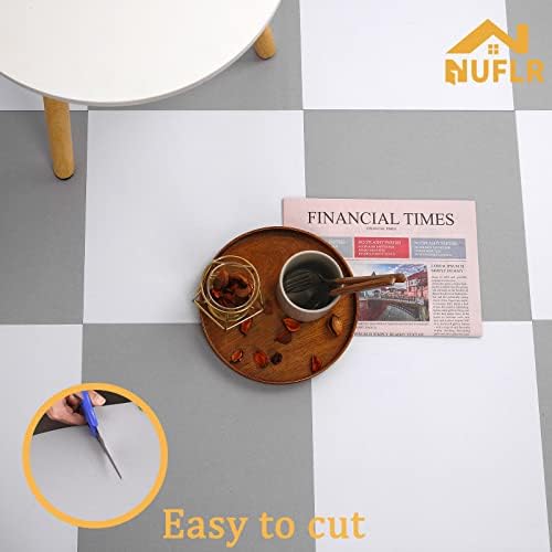 Self Adhesive Floor Tile Vinyl Flooring Peel and Stick Vinyl Floor for Kitchen Bathroom Waterproof Grey White 30X30cm 10pcs