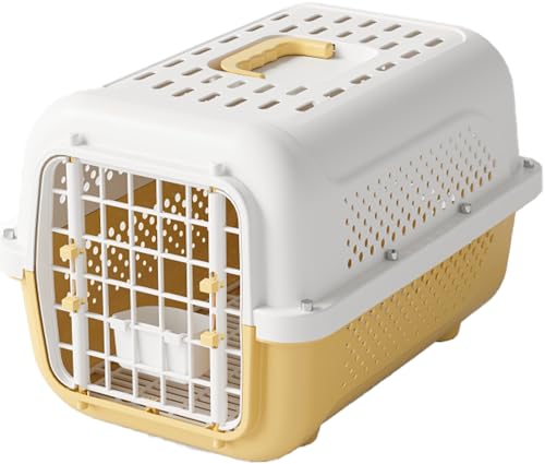 Pantress 猫・小型犬用 ペットキャリー キャリーケース - 航空機対応 防災グッズ 旅行用 おしゃれ キャリーバッグ プラスチック製 軽量 通気孔付き ペットハウス 散歩用 車移動 病院通い 脱走防止 安全設計 ワンタッチ開閉 (イエロー)