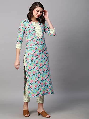 Image of ANNI DESIGNER Women's Cotton Blend Printed Straight Kurta With Pant