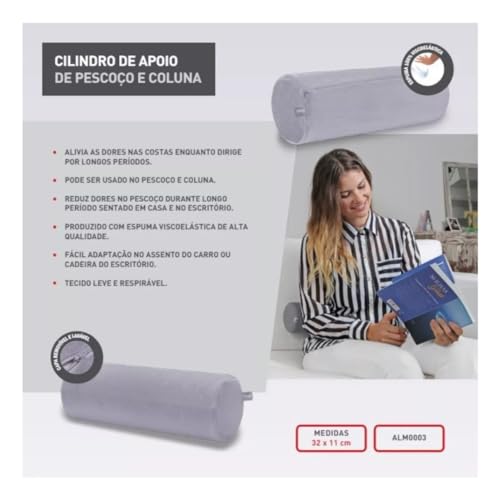 Almofada Lombar Rolo Apoio Encosto Pescoço Plush Espuma Nasa Nap ALM003