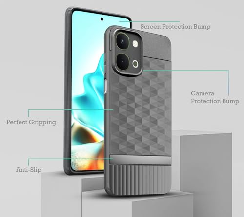 Image of Back Cover for Vivo Y51 Pro 5G Camera Protection 3D Hexa Cube Design Silicone Protective Bumper Back Case for Vivo Y51 Pro 5G - Grey