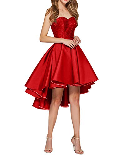 La_mia Braut Asymettrisch Ho-lo Abendkleider Partykleider Festlichkleider Cocktailkleider Knielang Satin Damen Rock-34 Rot Cover