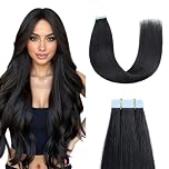 Sunya Tape in Hair Extensions Real Human Hair Jet Black 20 Inch Tape Hair Extensions Semaless Invisible Remy Tape Hair Extension Natural Straight Hair 50g 20pcs/Pack