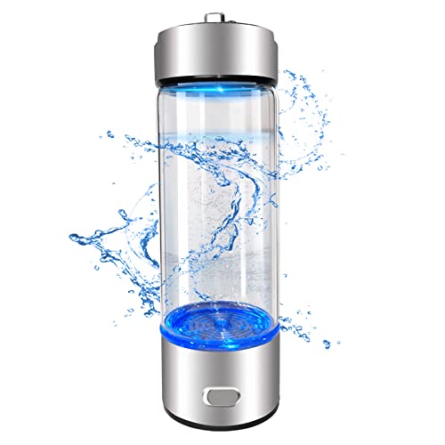 Hydrogen Water Generator Portable Hydrogen Water Generator with SPE and Pem Technology, Rechargeable Portable Glass Hydrogen Water Generator Bottle (Silver White)