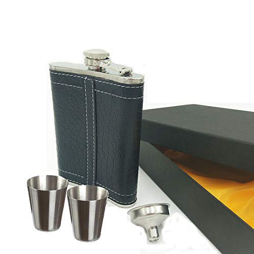 8oz Hip Flask with 1 Funnel, 2 Short Glass and Gift Box for Liquor - Premium 304 Stainless Steel - 100% Leak Proof Hip Flask for Women and Men - Father\'s Day, Valentines Day, Birthday, Christmas