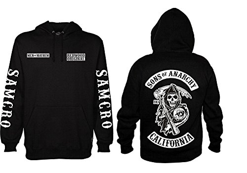 Sweat à capuche ‘Sons of Anarchy Redwood Original Men of Mayhem’ avec dessin de faucheuse, qualité supérieure, taille S à 5 XL, du S au XXXXXL moyen noir