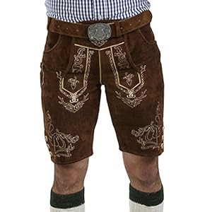 Heren leren broek Wiesnjäger met klederdrachtriem – heren klederdrachtbroek Oktoberfest met riem – korte…