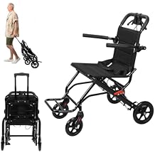 Lightweight Folding Wheelchair for Adults, Portable Transport Chairs with Foot Rests, Aluminum Frame with PU Wheels, Adjustable Safety Strap, for Adults, Seniors, Elderly Black B