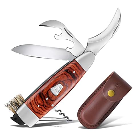 TIVOLI Pilzmesser mit Bürste Taschenmesser Klappmesser mit Lederscheide,Camping Messer Hochwertiges EDC Messer (5 in 1 Multifunktionsmesser,Feststellklinge, Schwammerlmesser,Dosenöffner,Korkenzieher) Cover