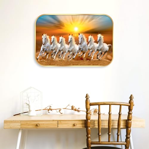 Image of Indianara Vastu Running Seven Horse Wall Art Painting with Frame 18 Inches x 12 Inches (Style 1)