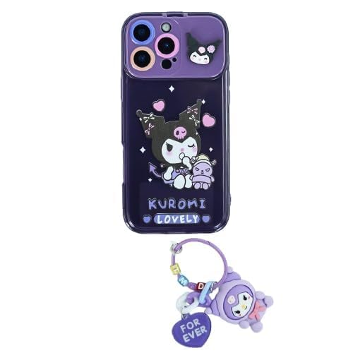 Image of Peeperly Back Cover Case for iPhone 14 Plus Scratch Resistant TPU Shockproof Protective Durable Cartoon Kuromi Flip Mirror Case for Girls & Women(Purple)