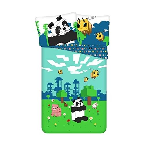 Minecraft Explore Overworld - Juego de ropa de cama (140 x 200 cm y 70 x 90 cm, 100% algodón)